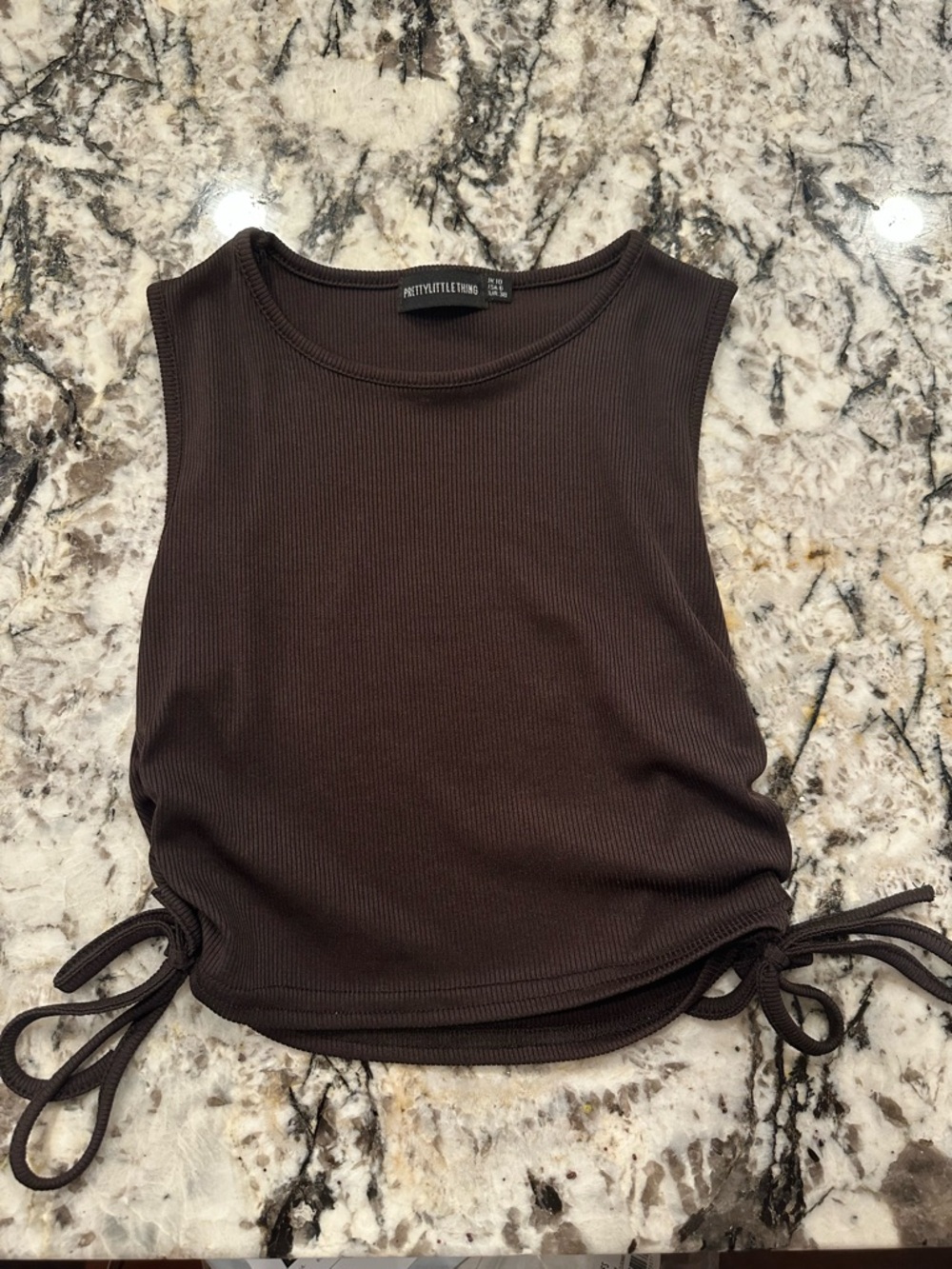 PrettyLittleThing Dark Brown Ribbed Crop Tank